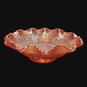 Fenton Carnival Art Glass Bowl Orange Iridescent Pattern Persian Medallion Vtg